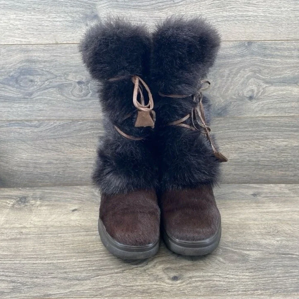 Gommus 36650 Women's Mid Calf Fur Vamp Winter Snow Boots‎ Size 7 Brown